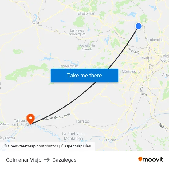 Colmenar Viejo to Cazalegas map
