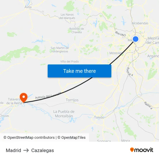 Madrid to Cazalegas map