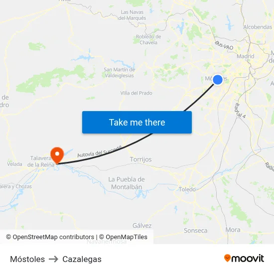 Móstoles to Cazalegas map