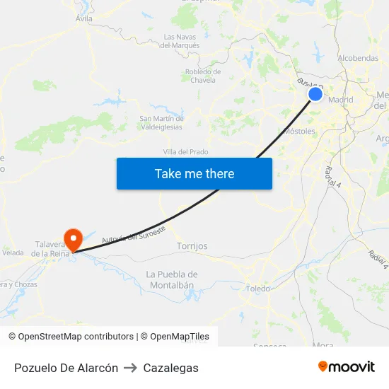 Pozuelo De Alarcón to Cazalegas map