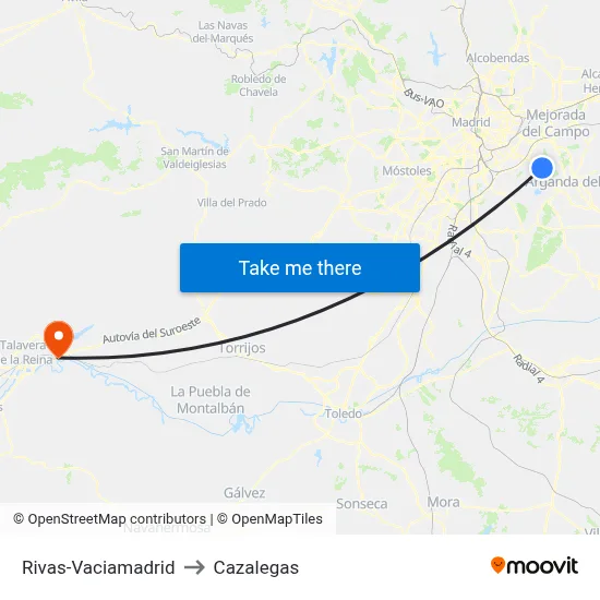 Rivas-Vaciamadrid to Cazalegas map