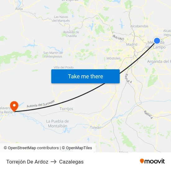 Torrejón De Ardoz to Cazalegas map