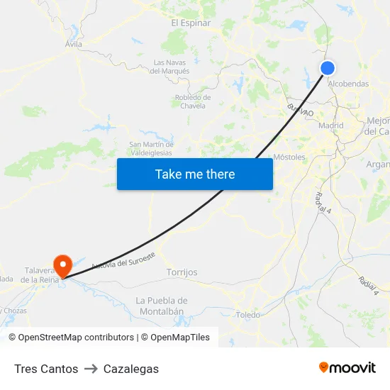 Tres Cantos to Cazalegas map