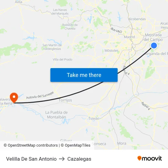 Velilla De San Antonio to Cazalegas map