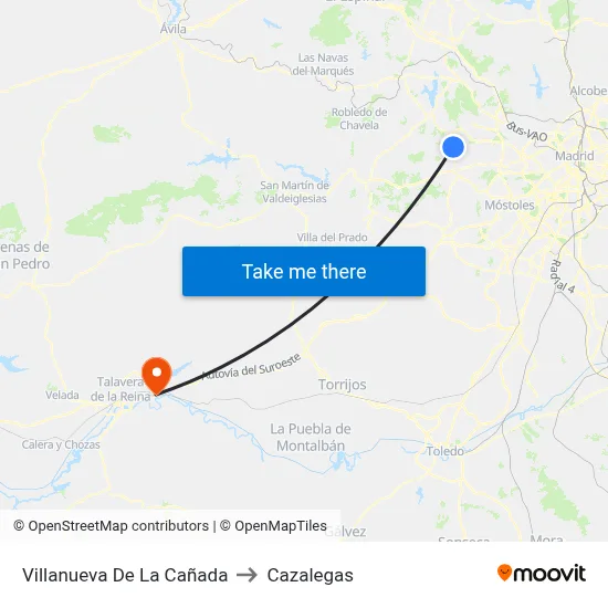 Villanueva De La Cañada to Cazalegas map