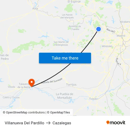 Villanueva Del Pardillo to Cazalegas map