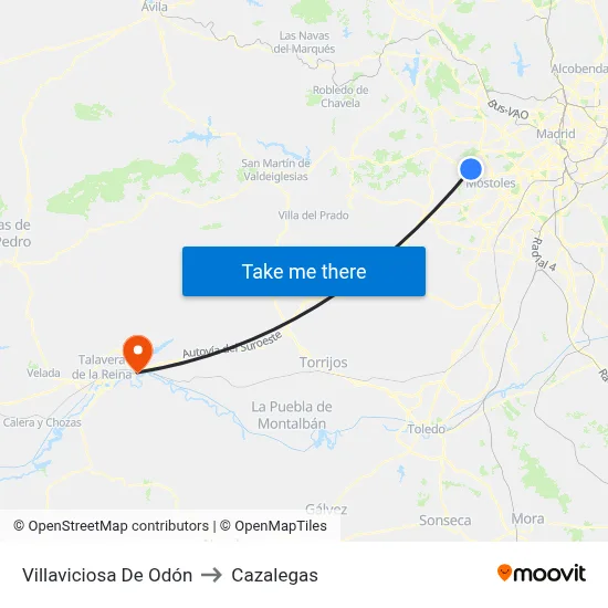 Villaviciosa De Odón to Cazalegas map