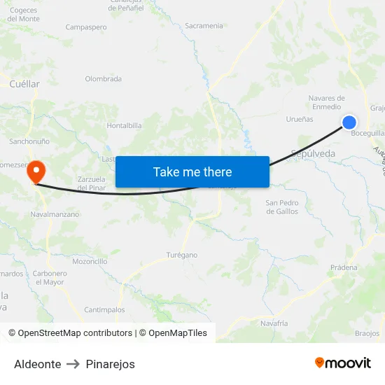 Aldeonte to Pinarejos map