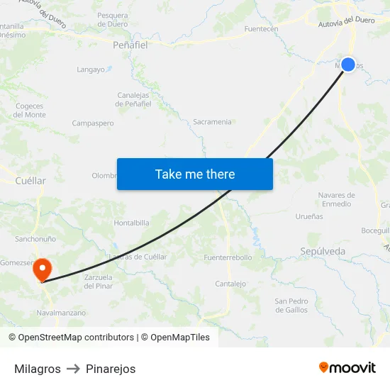 Milagros to Pinarejos map