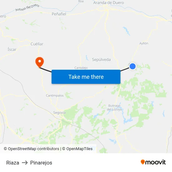 Riaza to Pinarejos map