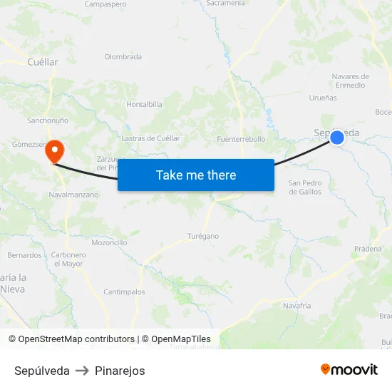 Sepúlveda to Pinarejos map