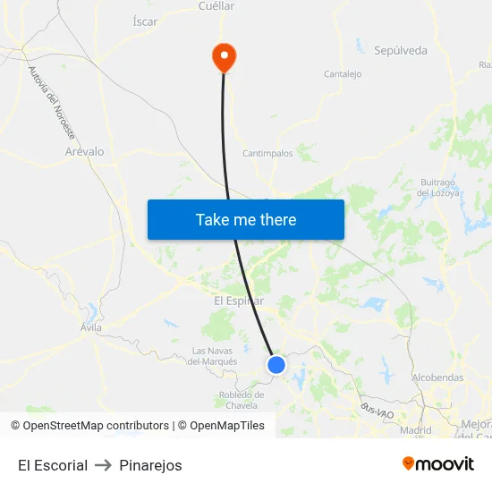 El Escorial to Pinarejos map