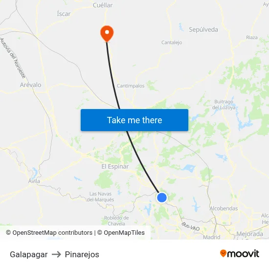 Galapagar to Pinarejos map