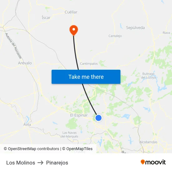 Los Molinos to Pinarejos map