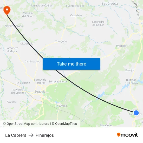 La Cabrera to Pinarejos map