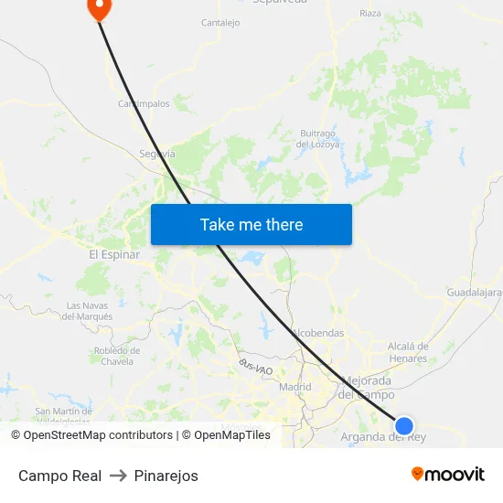 Campo Real to Pinarejos map