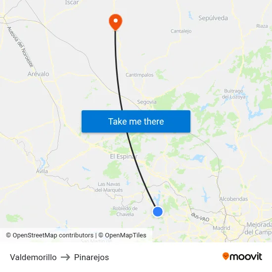 Valdemorillo to Pinarejos map
