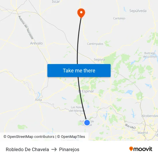 Robledo De Chavela to Pinarejos map