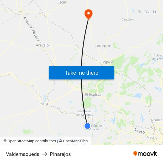 Valdemaqueda to Pinarejos map