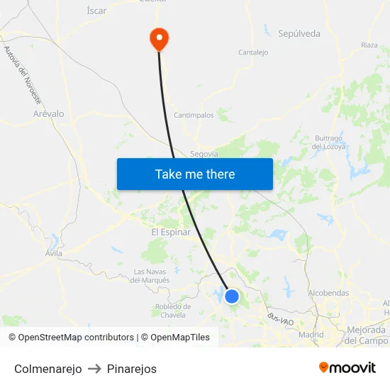 Colmenarejo to Pinarejos map