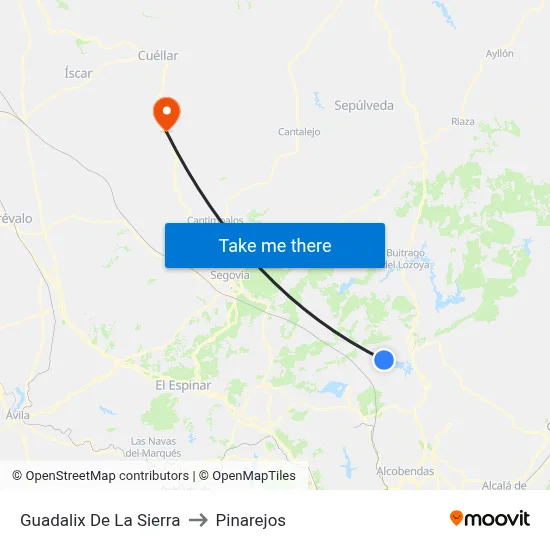 Guadalix De La Sierra to Pinarejos map
