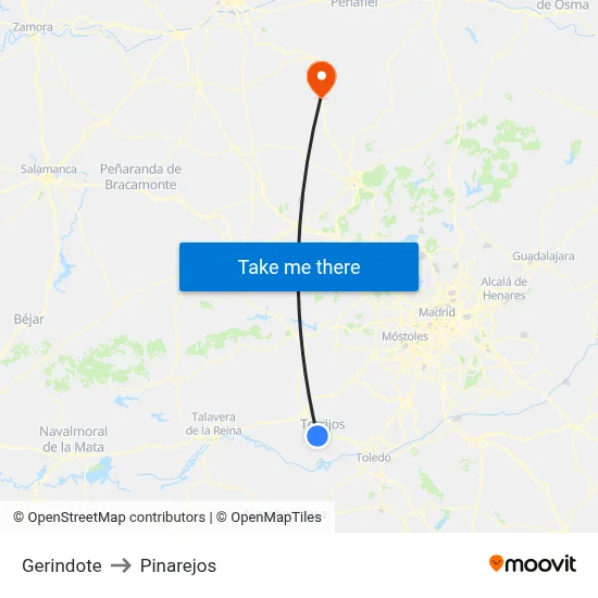 Gerindote to Pinarejos map