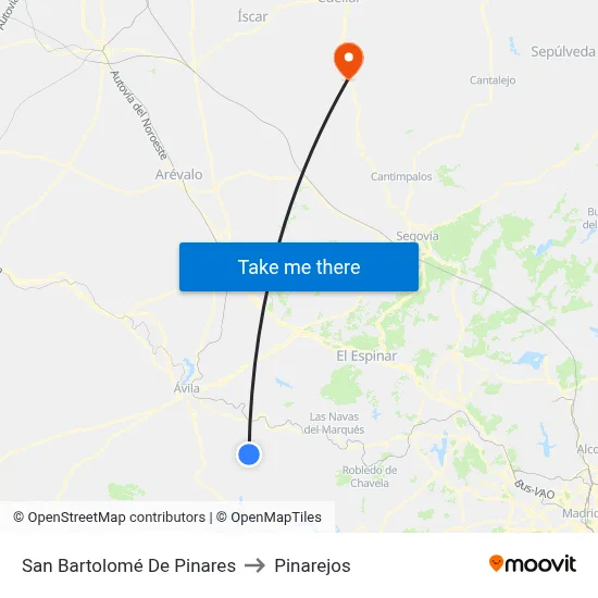 San Bartolomé De Pinares to Pinarejos map