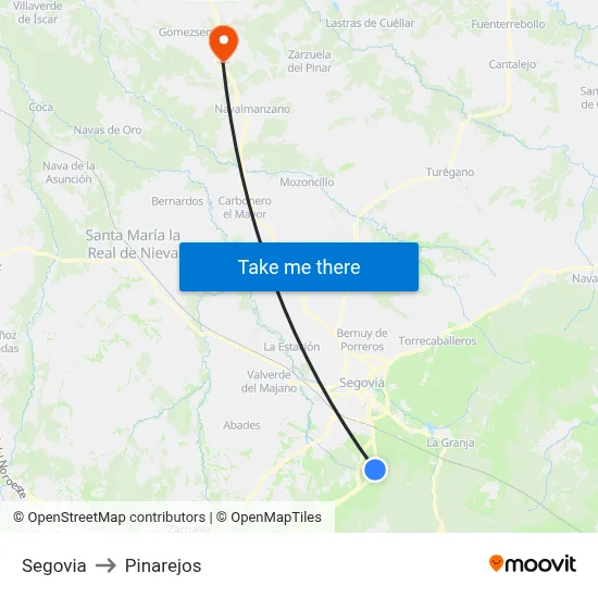 Segovia to Pinarejos map