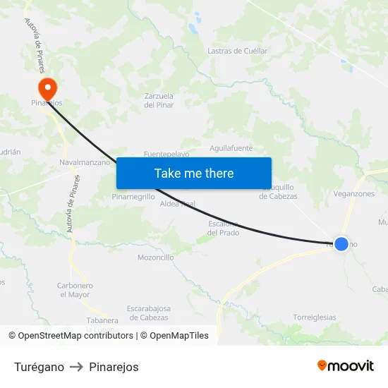 Turégano to Pinarejos map