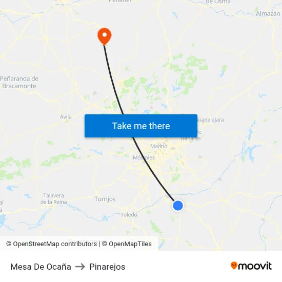 Mesa De Ocaña to Pinarejos map