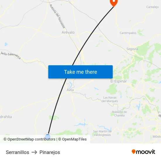 Serranillos to Pinarejos map