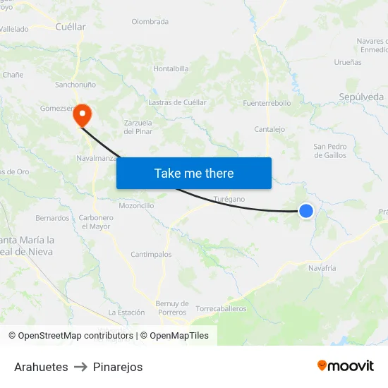Arahuetes to Pinarejos map
