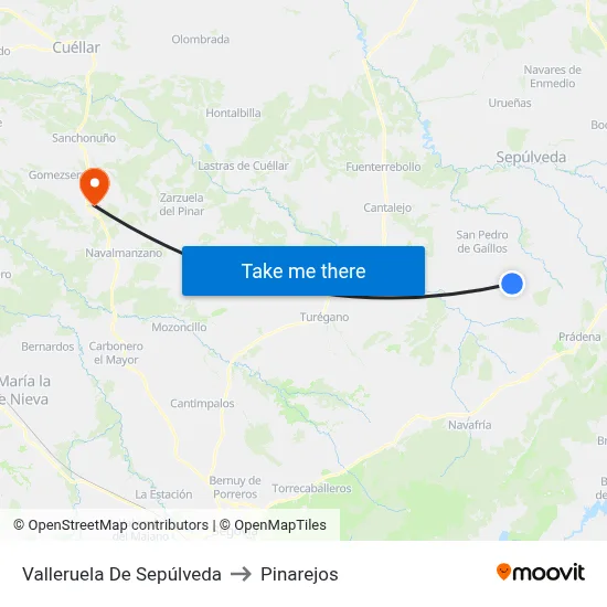 Valleruela De Sepúlveda to Pinarejos map