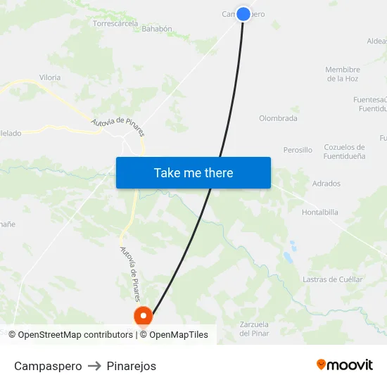 Campaspero to Pinarejos map