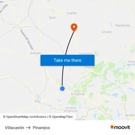 Villacastín to Pinarejos map