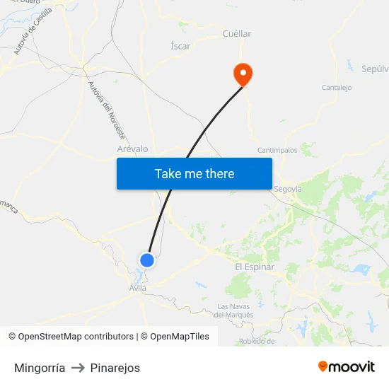 Mingorría to Pinarejos map