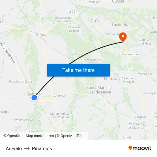 Arévalo to Pinarejos map