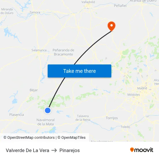Valverde De La Vera to Pinarejos map