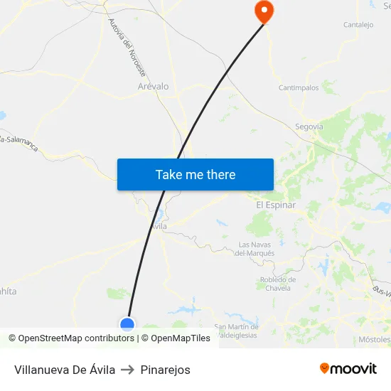 Villanueva De Ávila to Pinarejos map