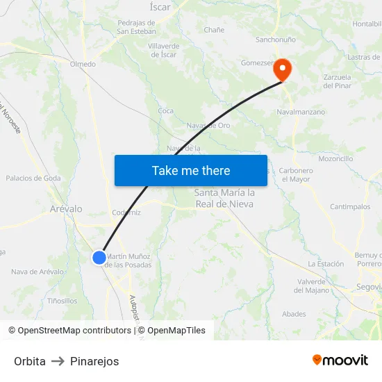 Orbita to Pinarejos map