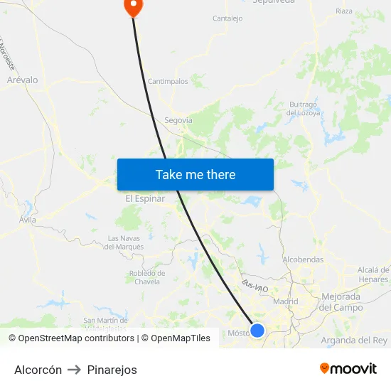 Alcorcón to Pinarejos map
