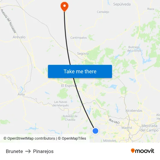 Brunete to Pinarejos map