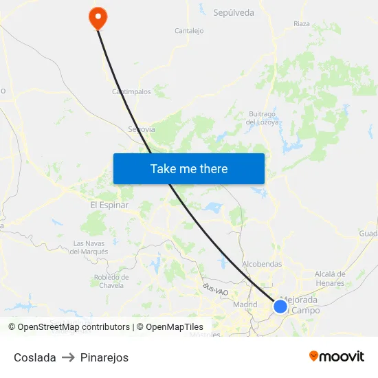 Coslada to Pinarejos map