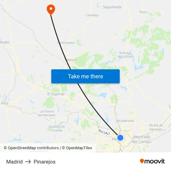 Madrid to Pinarejos map