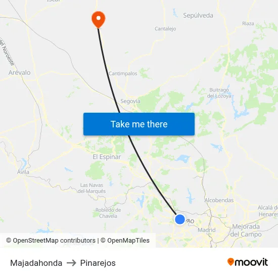 Majadahonda to Pinarejos map