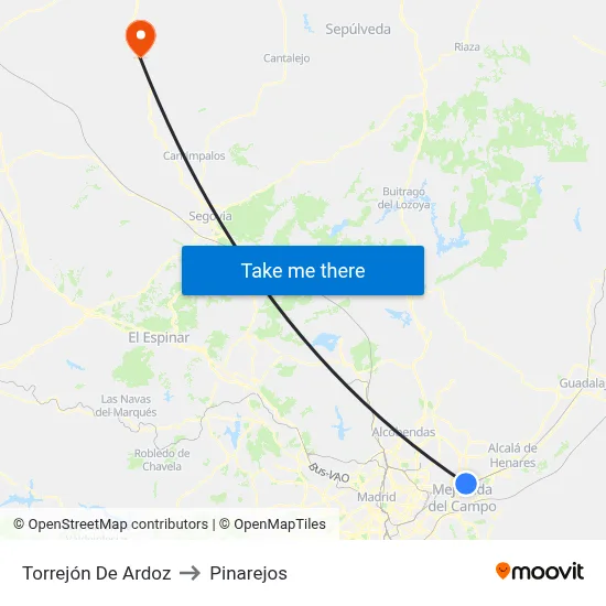 Torrejón De Ardoz to Pinarejos map