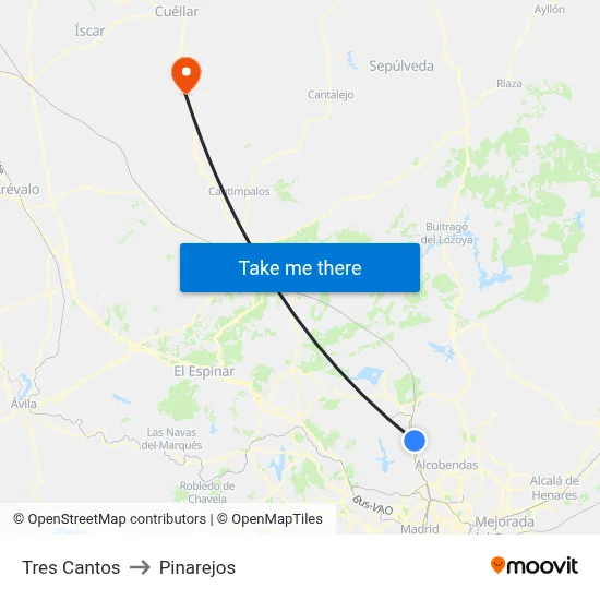 Tres Cantos to Pinarejos map