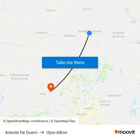 Aranda De Duero to Ojos-Albos map