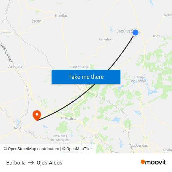 Barbolla to Ojos-Albos map