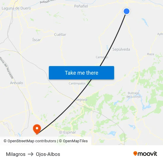 Milagros to Ojos-Albos map